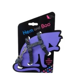 Chats Chiens Fournitures Magasin -Chats Chiens Fournitures Magasin Hem and Boo Black Spotty Cat Harness Lead Set