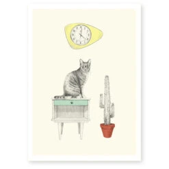 Affiche Décorative A4 Chat Et Horloge